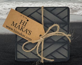 Samoan Tattoo Slate Coaster Set: Laser Engraved Polynesian Design