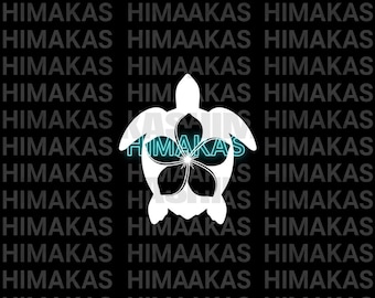 Turtle with Plumeria Vinyl Decal – Hawaiian Car Sticker, Beach Laptop Decal, Tropical Gift
