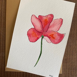 Rosa Azale - Original handgemachte Postkarte mit Umschlag / NOT A PRINT / Blumen / Tusche & Aquarell / Linien / Simple nature /
