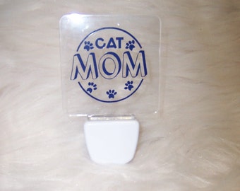 Cat Mom Paw Print Dark Blue Vinyl Night Light Plug In Nightlight Lite