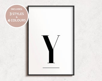 LETTER Y Print en 3 Styles et 4 Couleurs Monogramme Moderne Art Mural Imprimable Minimal, serif lettre impression à la maison affiche murale personnalisée