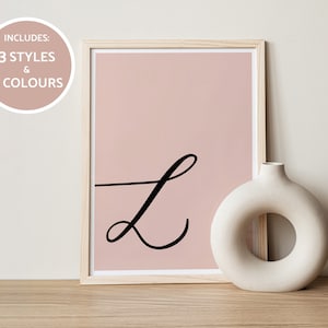 Letra L Imprimir múltiples estilos y 4 colores mínimo rosa letra cursiva Arte de pared Imprimible romántico rubor rosa dibujado a mano nursery wall art