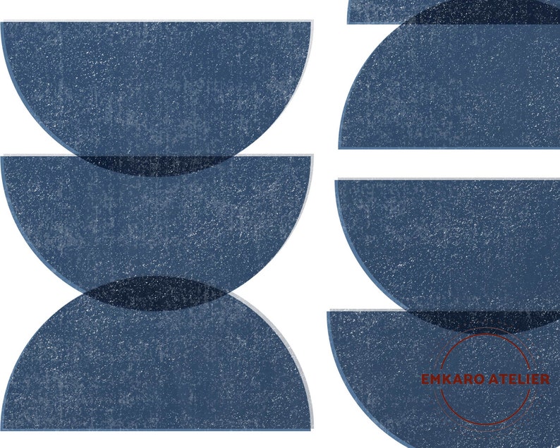 Navy Blue Half Circle Geometric Printable Mid Century Modern Etsy