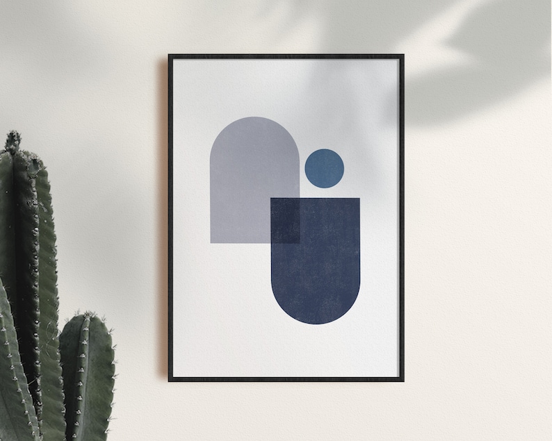 Geometric Dark Blue Printable Minimal Decor Mid Century Modern Print Scandinavian Digital Decor Instant Download Print Nursery Wall Art image 1