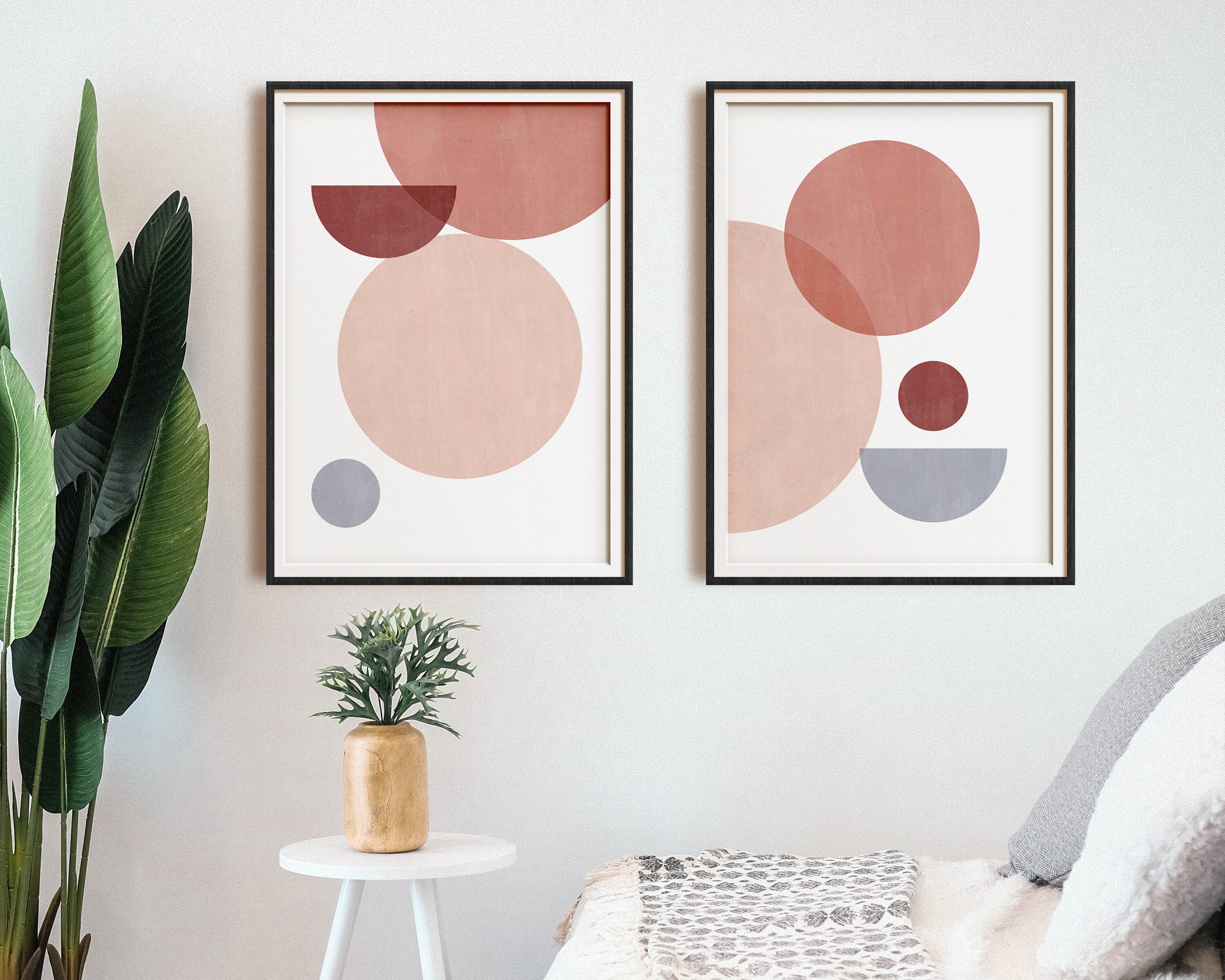 Set of Two Blush Pink Printable Abstract Art Mid Century - Etsy