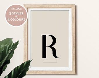 Art mural NEUTRE LETTER R en 3 styles et 4 couleurs Moderne Imprimable Minimal, Tan boho boho lettre impression serif police impression à la maison affiche