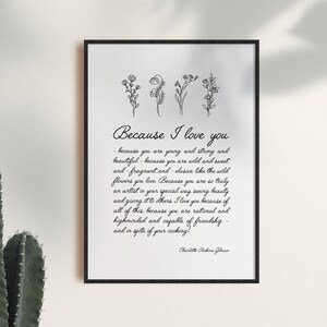 Flor silvestre porque te amo Cita Arte de pared imprimible Arte digital Impresión Decoración moderna Descarga instantánea Tipografía romántica feminista