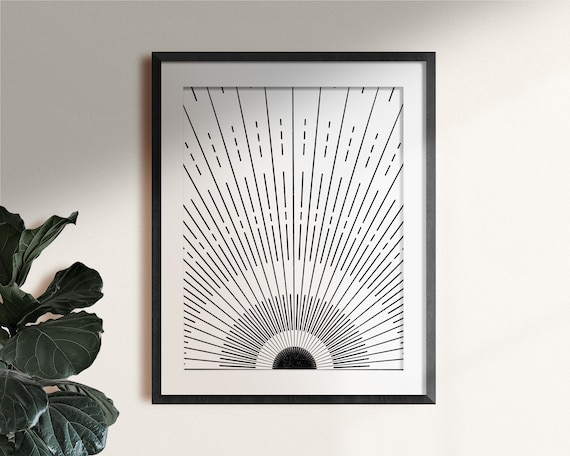 Retro Printable Line Art Instant Digital Download Sunrise Abstract Wall Art Neutral Wall Art Abstract Desert Mid Century Arch Print