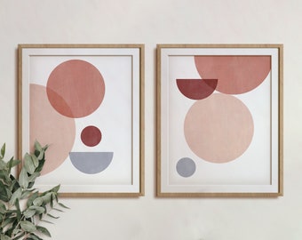 Set of Two Blush Pink  Printable Abstract Art Mid Century Modern Geometric Shapes Modern Decor Instant Download Print Baby Pink Nursery
