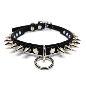 ONYX MINI spiked ring collar in black vegan leather kitten style