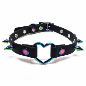 AORTA RAINBOW SINISTER heart collar in black vegan leather