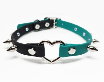 Choose your own colors - AORTA SINISTER DUOTONE vegan leather heart collar, half and half, 2 tone, custom