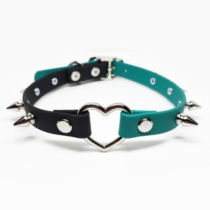 AORTA SINISTER DUOTONE vegan leather heart collar, half and half, 2 tone, choose your own colors
