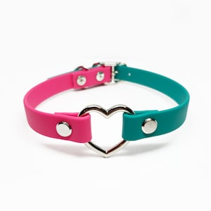 AORTA DUOTONE vegan faux leather heart collar, half and half, 2 tone, choose your own colors
