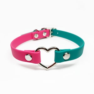 Choose your own colors AORTA DUOTONE vegan leather heart collar, half and half, 2 tone, custom image 1