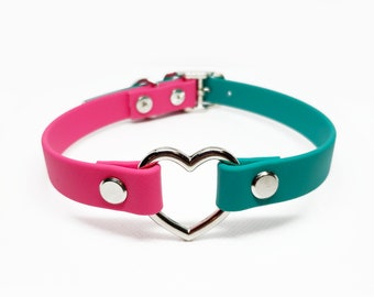 Choose your own colors - AORTA DUOTONE vegan leather heart collar, half and half, 2 tone, custom