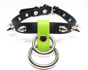 ASPHYXIA SINISTER 2.0 collar in black & neon green vegan leather