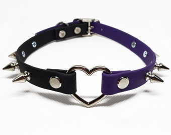 AORTA SINISTER heart collar in black and purple vegan leather