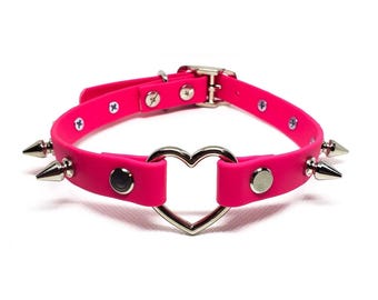 AORTA SINISTER heart collar vegan leather spike choker choose your own color