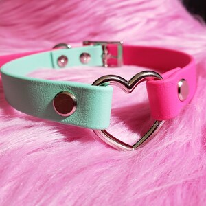 Choose your own colors AORTA DUOTONE vegan leather heart collar, half and half, 2 tone, custom image 3