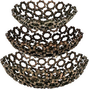 Handmade Recycled Bicycle Chain Bowl/ Kitchen Storage/ Display Bowl/ Fruit Bowl made of Recycled Metal Chain-Bronze Color