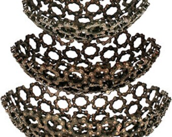 Handmade Recycled Bicycle Chain Bowl/ Kitchen Storage/ Display Bowl/ Fruit Bowl made of Recycled Metal Chain-Bronze Color