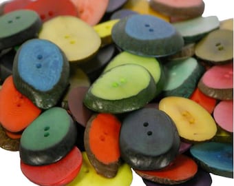 Large Colorful Tagua Nut Buttons -Fair Trade from Ecuador-Tagua Slice Dyed Buttons- Large Size-Hand carved Hand dyed Vegetable Ivory buttons