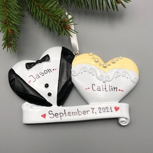 Gepersonaliseerd huwelijksornament, gepersonaliseerd kerstornament bruid en bruidegom, kerstornament getrouwd stel
