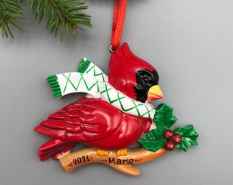 Northern Cardinal Ornament, Cardinal Personalized Christmas Ornament, Bird Christmas Ornament, Hand Personalized Christmas Ornament