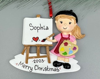 Artist Ornament, Personalized Artist Ornament, Girl Artist Ornament, Personalized Christmas Ornaments