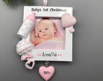 Baby’s First Christmas Ornament, Baby Girl Photo Frame Ornament, Baby Girl Personalized Christmas Ornament