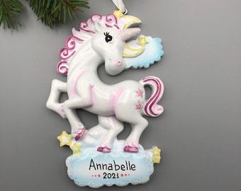 Unicorn Personalized Christmas Ornament, Hand Personalized Christmas Ornament