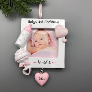 Baby’s First Christmas Ornament, Baby Girl Photo Frame Ornament, Baby Girl Personalized Christmas Ornament