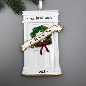 White Door Ornament, Personalized First Apartment Ornament, New Apartment Ornament, New Home Ornament, Housewarming Gift