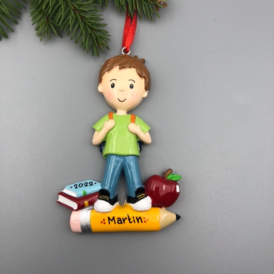 First Day of School Personalized Christmas Ornament, Little Boy