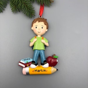 First Day of School Personalized Christmas Ornament, Little Boy Christmas Ornament, School Christmas Ornament, Kindergarten Ornament