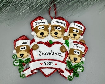 5 Bears Personalized Christmas Ornament, Family of Five Ornament, Family of Five Personalized Christmas Ornament