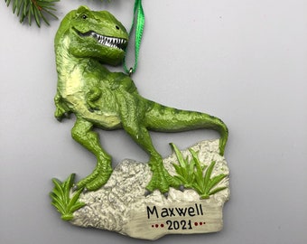 Personalized T-Rex Dinosaur Christmas Ornament, Tyrannosaurus Rex Ornament, Hand Personalized Christmas Ornament
