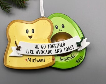 Avocado and Toast Couple Ornament, Personalized Couple Christmas Ornament,  Hand Personalized Christmas Ornaments
