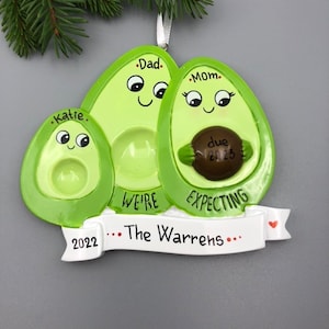 3 Avocados Family Christmas Ornament, Family of Three Personalized Ornament, Expecting a Baby Christmas Ornament, We Are Expecting Ornament