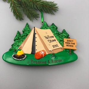 Personalized Camping Christmas Ornament, Camping Ornament, Camping Tent Ornament, Family Vacation Ornament, Happy Campers Ornament