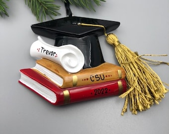 Personalized Graduation Christmas Ornament, Graduation Ornament, Cap and Diploma Christmas Ornament, College Alumni Christmas Ornament