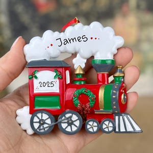 Choo Choo Train Personalized Ornament • Santa Train Christmas Decor • Kids Train Ornament with Name & Year • Optional Magnet Backing