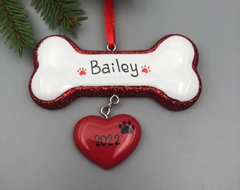 Dog Bone Personalized Ornament, Personalized Dog Ornament, Dog Christmas Ornament, Custom Dog Ornament, Gift for Pets, Dog Lover Ornament