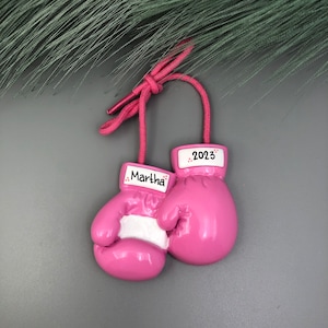 Personalized Pink Boxing Gloves Christmas Ornament, Boxing Ornament, Boxing Personalized Ornament, Girl Boxing Gloves, Girl Boxing Ornament