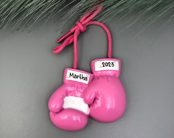 Personalized Pink Boxing Gloves Christmas Ornament, Boxing Ornament, Boxing Personalized Ornament, Girl Boxing Gloves, Girl Boxing Ornament