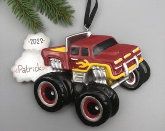 Red Monster Truck Personalized Christmas Ornament, Monster Truck Ornament, Hand Personalized Christmas Ornamen