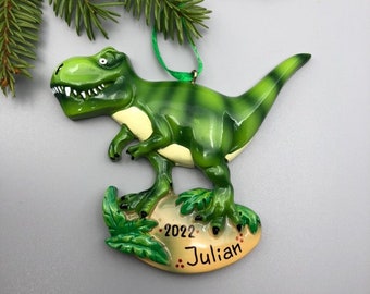 Personalized T-Rex Dinosaur Christmas Ornament, Tyrannosaurus Rex Ornament, Hand Personalized Christmas Ornament