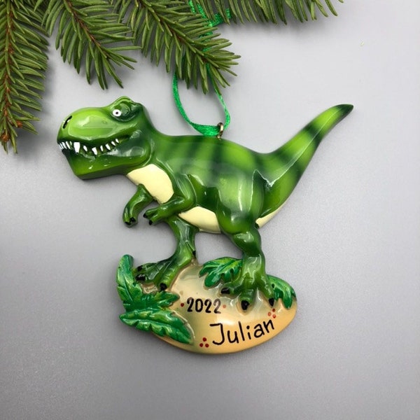 Personalized T-Rex Dinosaur Christmas Ornament, Tyrannosaurus Rex Ornament, Hand Personalized Christmas Ornament