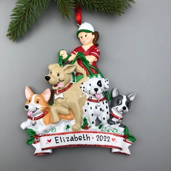 Personalized Dog Walker Ornament, Dog Trainer Ornament, Hand Personalized Christmas Ornament